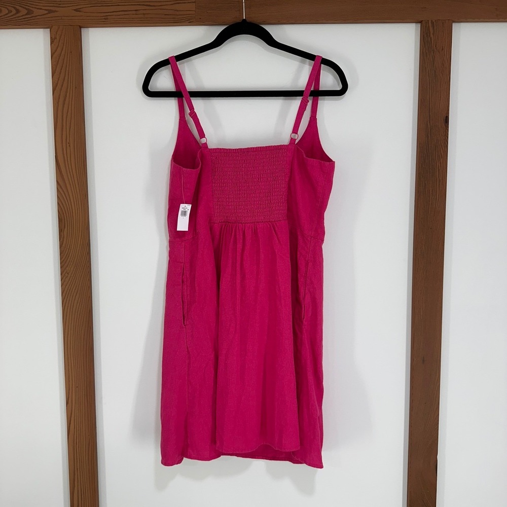 Old Navy Linen Blend Cami Mini Dress Womens Large Pink Smocked Back | Barbiecore - Picture 2 of 8
